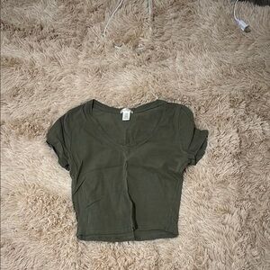 Bozzolo Green Cropped Fitted Short Sleeve T-Shirt